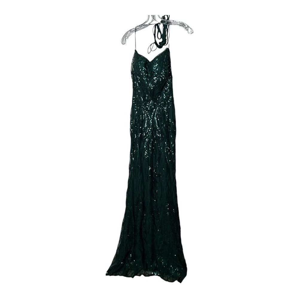 NWT PromGirl Statement-Back Long Sequin Prom Dress Hunter green - Picture 5 of 15